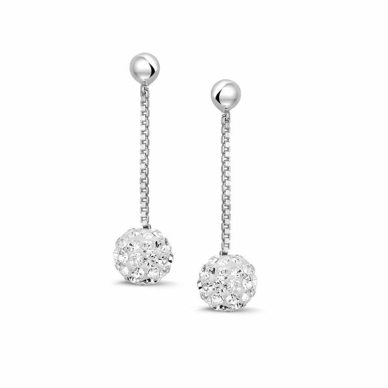 Boucles D’oreilles | Boucles D’Oreilles en Argent, Boule Cristaux Blanc – Femmes Bijoux Blanc