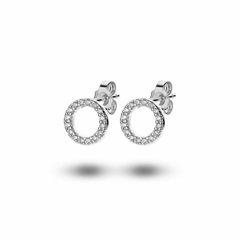 Boucles D’oreilles | Boucles D’Oreilles en Argent, Cercle, Zircons Blanc – Femmes Bijoux Blanc