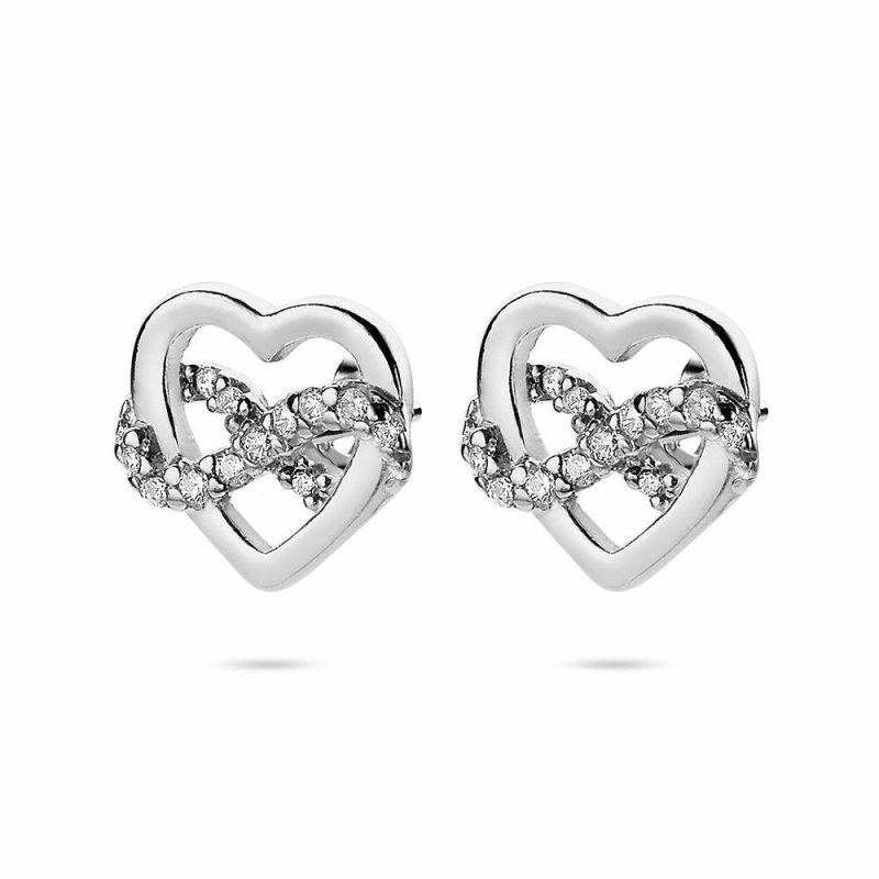 Boucles D’oreilles | Boucles D’Oreilles en Argent, Coeur et Infini en Zircon Blanc – Femmes Bijoux Blanc