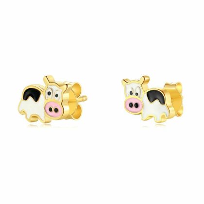 Boucles D’oreilles | Boucles D’Oreilles en Argent, Couleur Or, Vache Noir et blanc – Enfants Bijoux Boucles D'oreilles