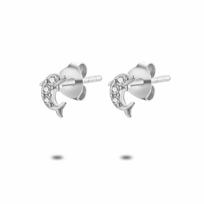 Boucles D’oreilles | Boucles D’Oreilles en Argent, Dauphin, 3 Pierres Blanc – Enfants Bijoux Blanc