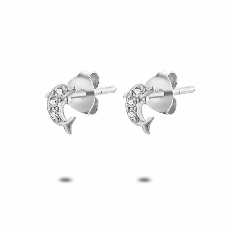 Boucles D’oreilles | Boucles D’Oreilles en Argent, Dauphin, 3 Pierres Blanc – Enfants Bijoux Blanc