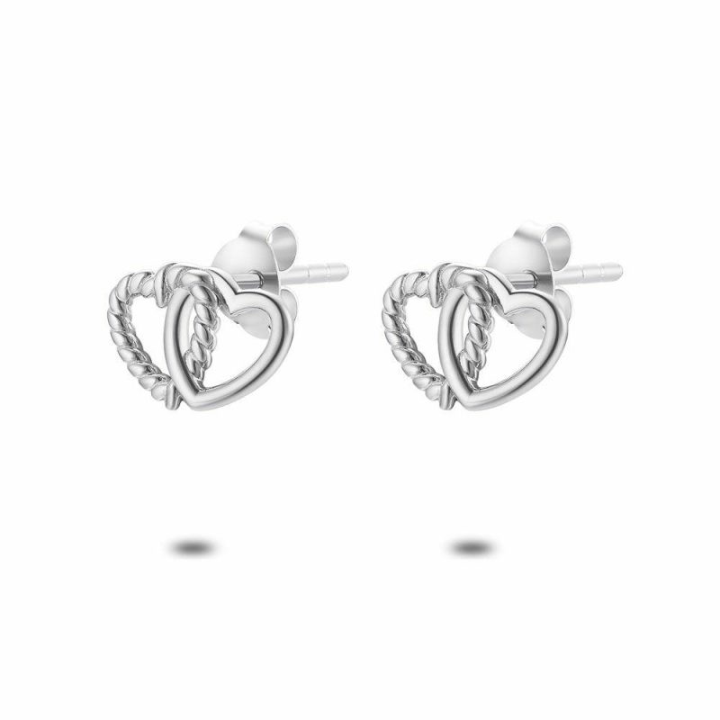 Boucles D’oreilles | Boucles D’Oreilles en Argent, Double Cœur, 1 Torsadé Pas de couleur – Enfants Bijoux Boucles D'oreilles