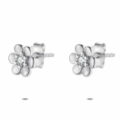 Boucles D’oreilles | Boucles D’Oreilles en Argent, Fleur, 1 Zircon Blanc – Enfants/Femmes Bijoux Blanc