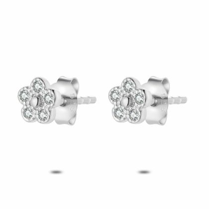 Boucles D’oreilles | Boucles D’Oreilles en Argent, Fleur, 5 Zircons Blanc – Enfants/Femmes Bijoux Blanc