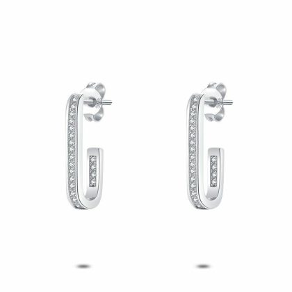 Boucles D’oreilles | Boucles D’Oreilles en Argent, Ovale Ouvert, Zircone Blanc – Femmes Bijoux Blanc