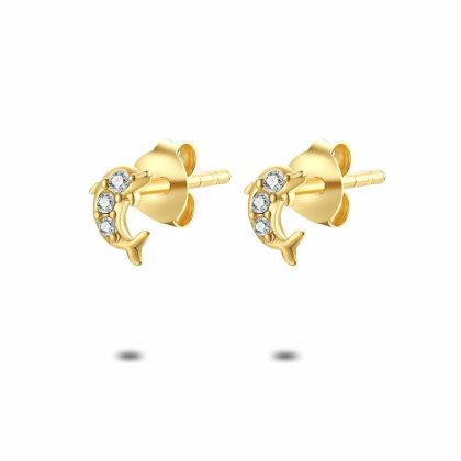 Boucles D’oreilles | Boucles D’Oreilles en Argent Plaqué Or 18Kt, Dauphin Blanc – Enfants Bijoux Blanc