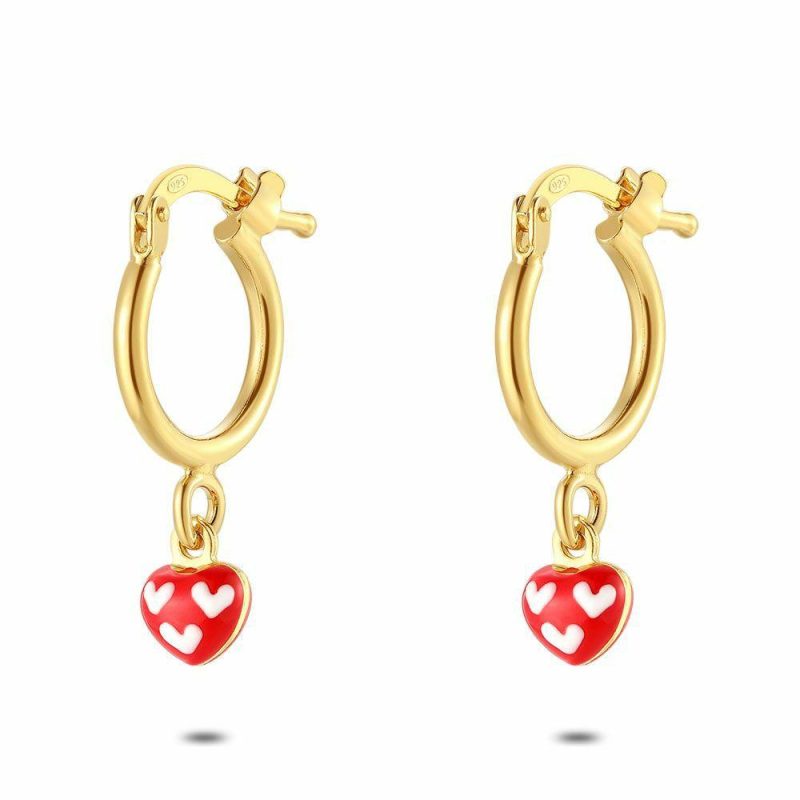 Boucles D’oreilles | Boucles D’Oreilles en Argent, Ton Or, Boucles D’Oreilles Avec Coeur Rouge Rouge – Enfants Bijoux Boucles D'oreilles