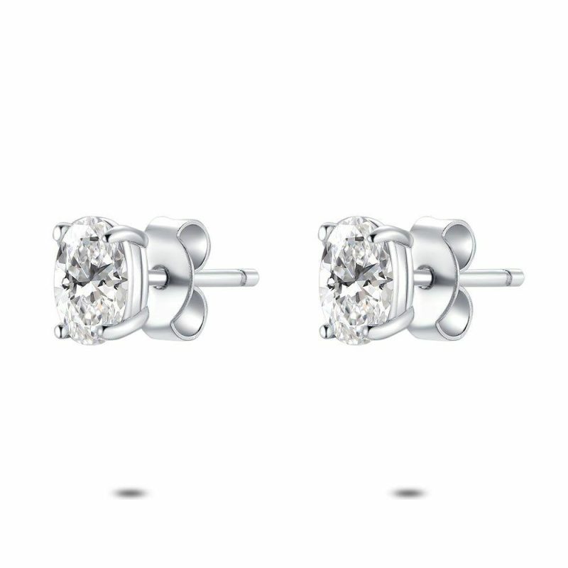 Boucles D’oreilles | Boucles D’Oreilles en Argent, Zircon Ovale Blanc – Femmes Bijoux Blanc