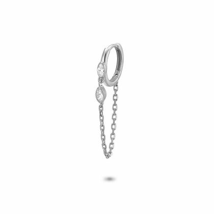 Boucles par Pièce | Boucle D’Oreille en Argent, Par Pièce, 2 Ellipses Sur Chaîne, Zircons Blanc – Femmes Bijoux Blanc