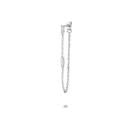 Boucles par Pièce | Boucle D’Oreille en Argent, Par Pièce, 2 Zircons Baguette Sur Chaîne Blanc – Femmes Bijoux Blanc