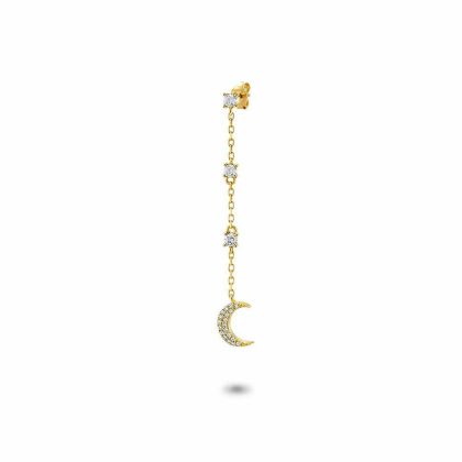 Boucles par Pièce | Boucle D’Oreille en Argent Plaqué Or 18Ct, Par Pièce, 3 Zircons et Lune Sur Chaîne Blanc – Femmes Bijoux Blanc