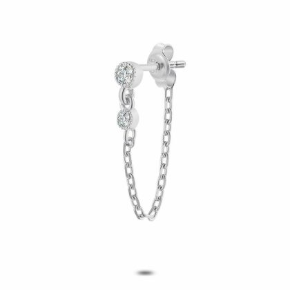 Boucles par Pièce | Boucle D’Oreille en Argent, 2 Zircones 2/3 mm, Chaîne Blanc – Femmes Bijoux Blanc