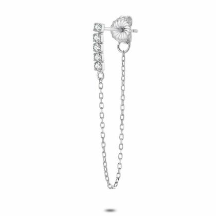 Boucles par Pièce | Boucle D’Oreille en Argent, 5 Zircones Blancs, Chaîne Blanc – Femmes Bijoux Blanc