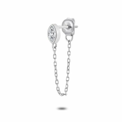 Boucles par Pièce | Boucle D’Oreille en Argent, Ellipse, Zircone, Chaîne Blanc – Femmes Bijoux Blanc