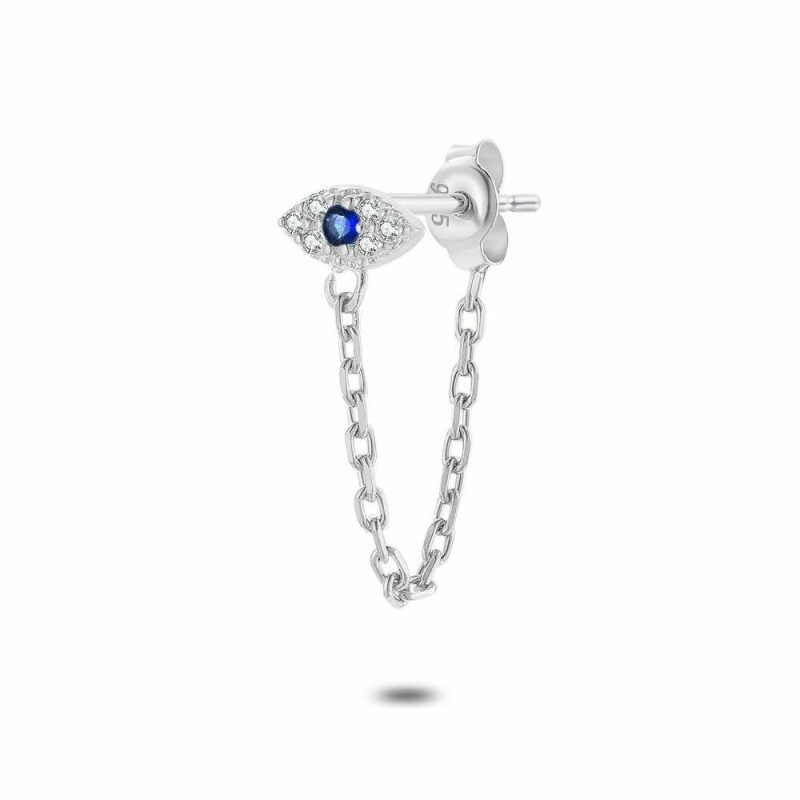 Boucles par Pièce | Boucle D’Oreille en Argent, Nazar, Zircons Bleu et Blancs Bleu – Femmes Bijoux Bleu