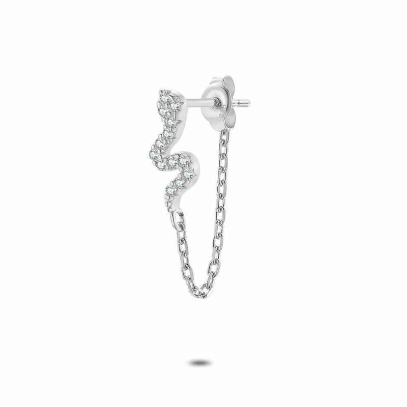 Boucles par Pièce | Boucle D’Oreille en Argent, Serpent Avec Zircone Blanc, Chaîne Blanc – Femmes Bijoux Blanc