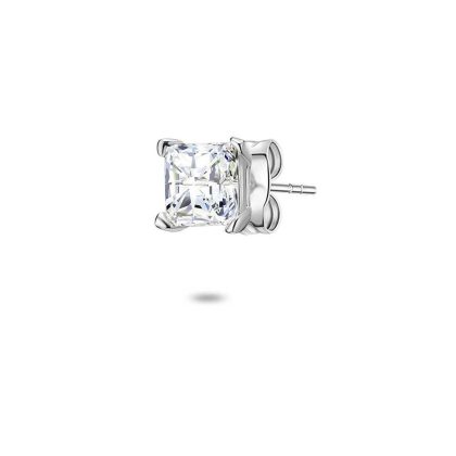 Boucles par Pièce | Boucle D’Oreille en Argent, Zircon Carré de 5Mm, Serti Griffes. Zilverkleur – Femmes Bijoux Boucles par Pièce