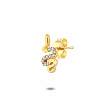 Boucles par Pièce | Boucle D’Oreille Par Pièce en Argent Plaqué Or 18Kt, Serpent, Zircons Blanc – Femmes Bijoux Blanc