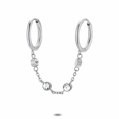 Boucles par Pièce | Boucle Par Pièce en Acier Poli, 2 Anneaux Avec Chaîne Blanc – Femmes Bijoux Blanc