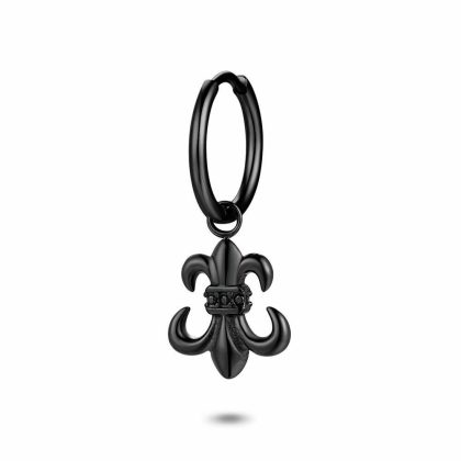 Boucles par Pièce | Boucle Par Pièce en Acier Poli, Anneau, Symbole de Lys Noir – Femmes Bijoux Boucles par Pièce