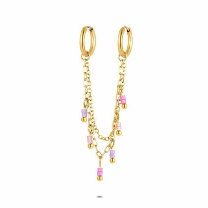 Boucles par Pièce | Boucle Par Pièce en Acier Poli Couleur Or, Mauve et Rose Multi – Femmes Bijoux Boucles D'oreilles