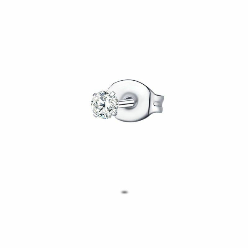 Boucles par Pièce | Boucle Par Pièce en Acier Poli, Zircon, 3 mm Zilverkleur – Femmes Bijoux Boucles par Pièce