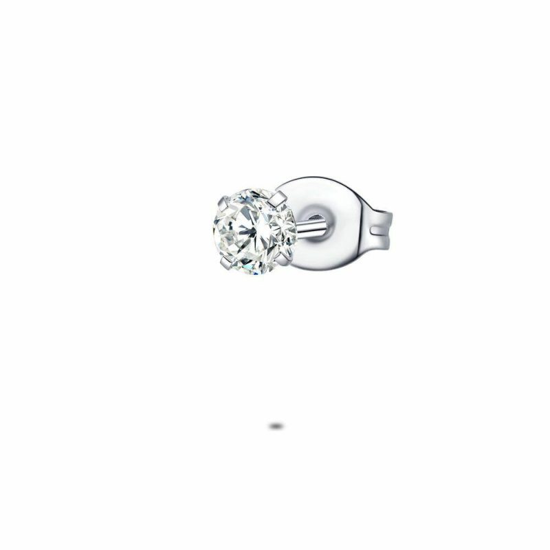 Boucles par Pièce | Boucle Par Pièce en Acier Poli, Zircon, 4 mm Zilverkleur – Femmes Bijoux Boucles par Pièce