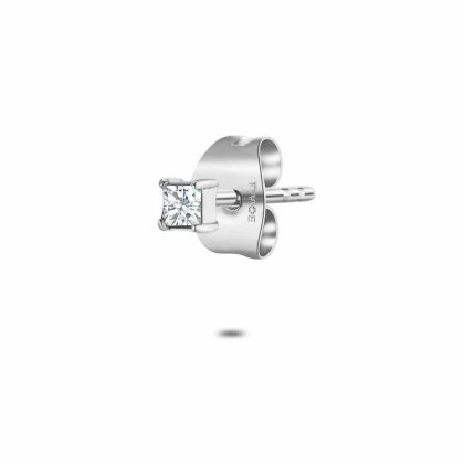 Boucles par Pièce | Boucle Par Pièce en Acier Poli, Zircon Carré, 2 mm Blanc – Femmes Bijoux Blanc