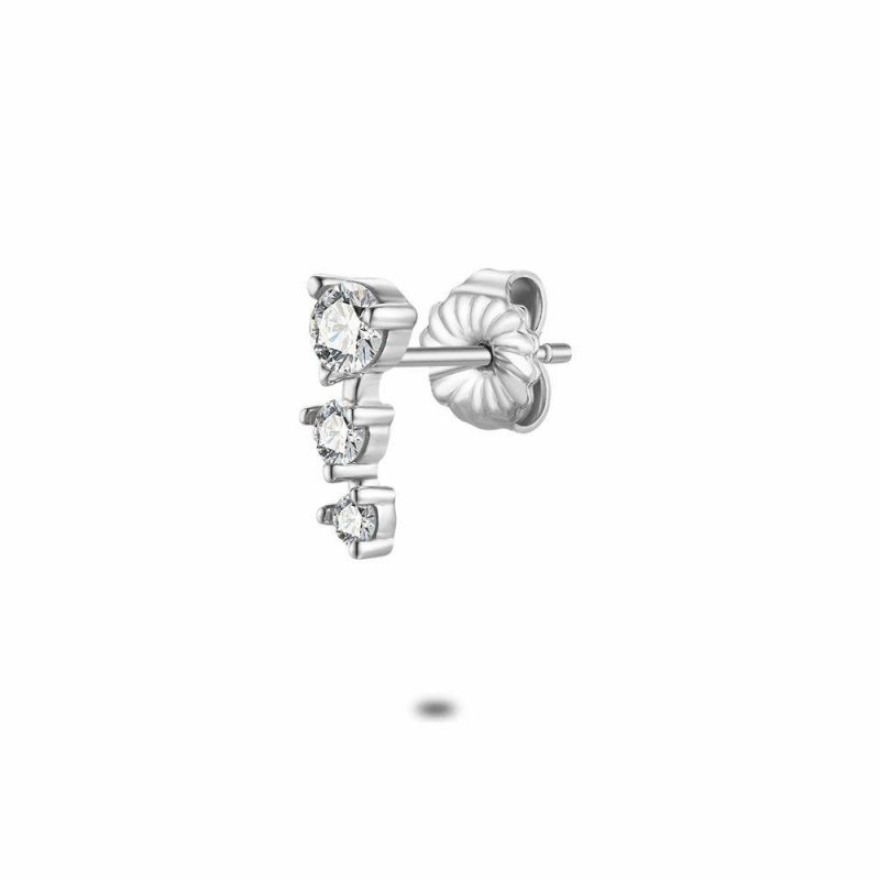 Boucles par Pièce | Boucle Par Pièce en Argent, 3 Differents Zircons Blancs Blanc – Femmes Bijoux Blanc