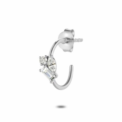 Boucles par Pièce | Boucle Par Pièce en Argent, 3 Zircons, Demi Anneau Blanc – Femmes Bijoux Blanc