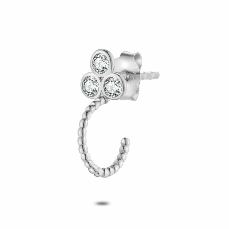 Boucles par Pièce | Boucle Par Pièce en Argent, 3 Zircons, Demi Anneau Blanc – Femmes Bijoux Blanc