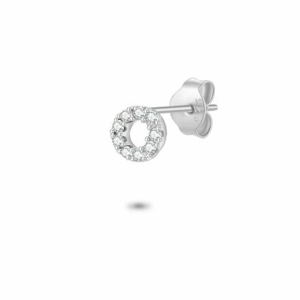 Boucles par Pièce | Boucle Par Pièce en Argent, Cercle Avec Zircons Blancs, 4 Mm. Blanc – Femmes Bijoux Blanc