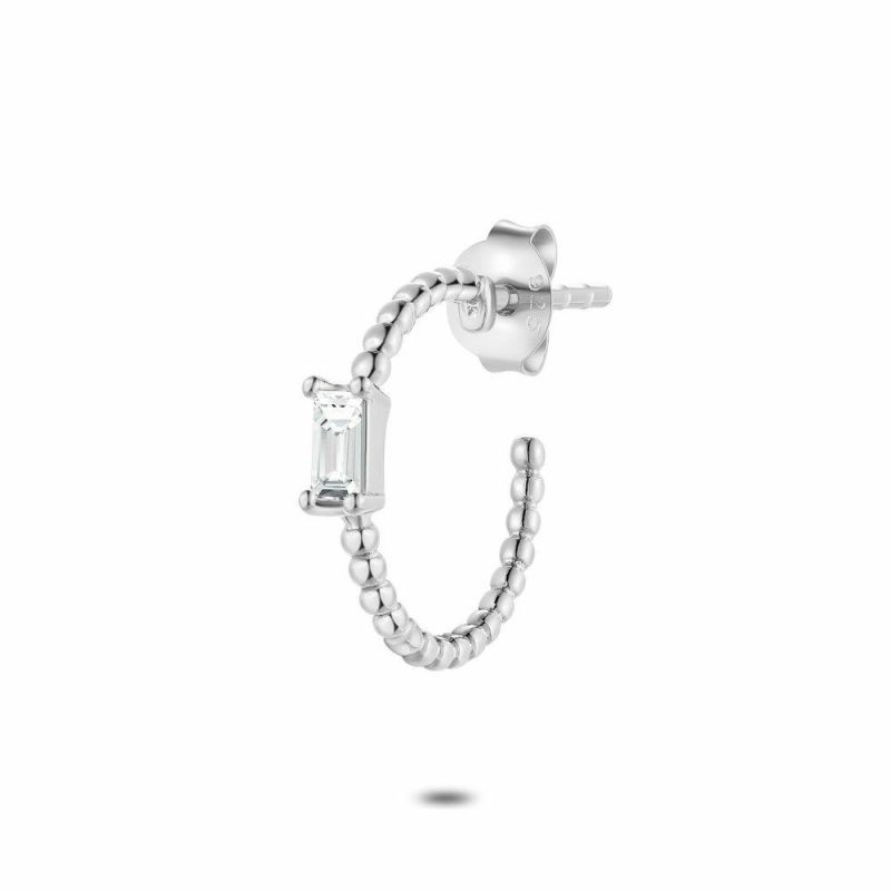 Boucles par Pièce | Boucle Par Pièce en Argent, Demi Anneau, Zircon Baguette Blanc – Femmes Bijoux Blanc