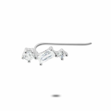 Boucles par Pièce | Boucle Par Pièce en Argent, Earclimber, 3 Zircons Blanc – Femmes Bijoux Blanc