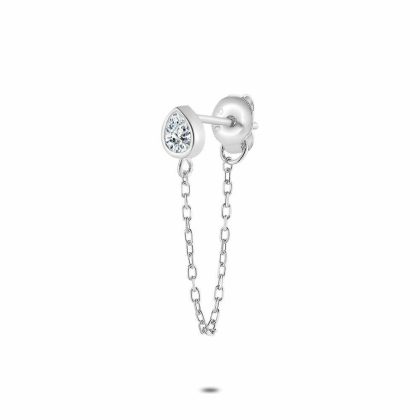 Boucles par Pièce | Boucle Par Pièce en Argent, Goutte Zirconia Blanc – Femmes Bijoux Blanc