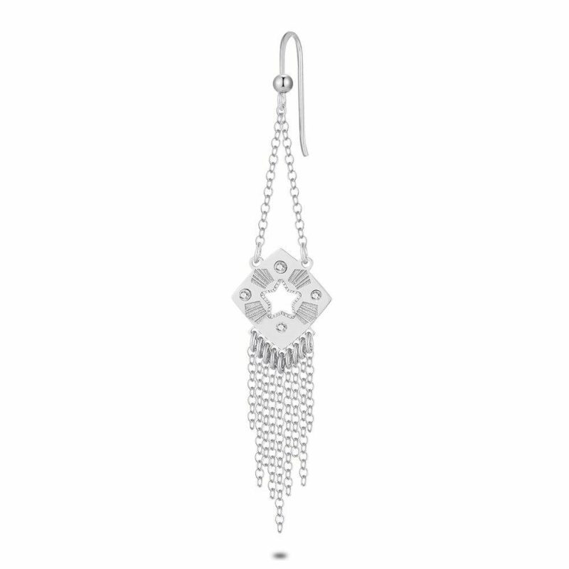 Boucles par Pièce | Boucle Par Pièce en Argent, Losange Avec 4 Cristaux, Chaînes Zilverkleur – Femmes Bijoux Boucles par Pièce