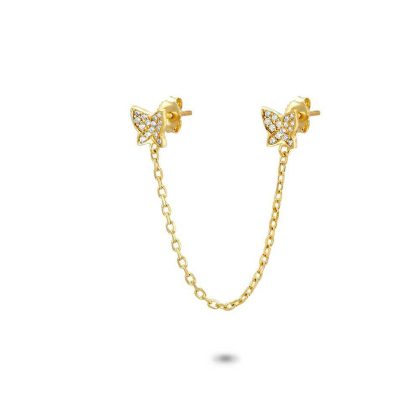 Boucles par Pièce | Boucle Par Pièce en Argent Plaqué Or 18Ct, 2 Papillons Blanc – Femmes Bijoux Blanc