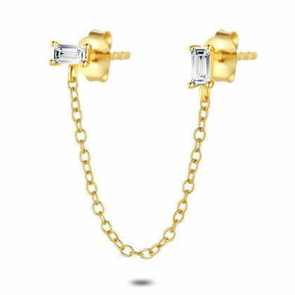 Boucles par Pièce | Boucle Par Pièce en Argent Plaqué Or 18Ct, 2 Pierres Baguette Blanc – Femmes Bijoux Blanc