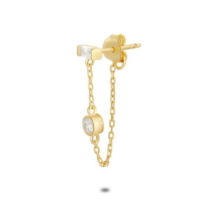 Boucles par Pièce | Boucle Par Pièce en Argent Plaqué Or 18Ct, 2 Zircons Blanc – Femmes Bijoux Blanc