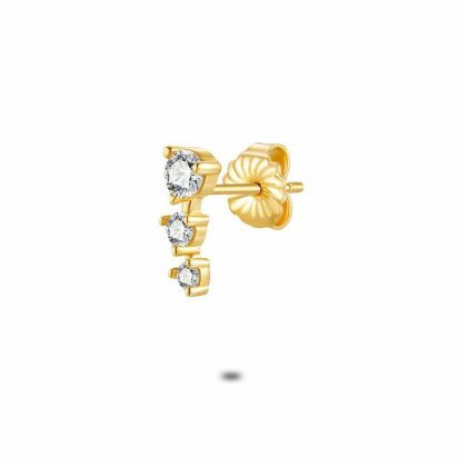 Boucles par Pièce | Boucle Par Pièce en Argent Plaqué Or 18Ct, 3 Zircons Blanc – Femmes Bijoux Blanc