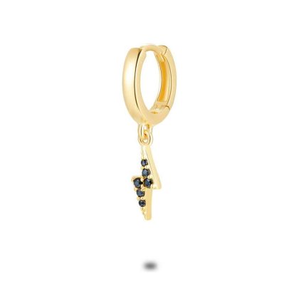 Boucles par Pièce | Boucle Par Pièce en Argent Plaqué Or 18Ct, Anneau Avec Pendentif Éclair Noir – Femmes Bijoux Boucles par Pièce