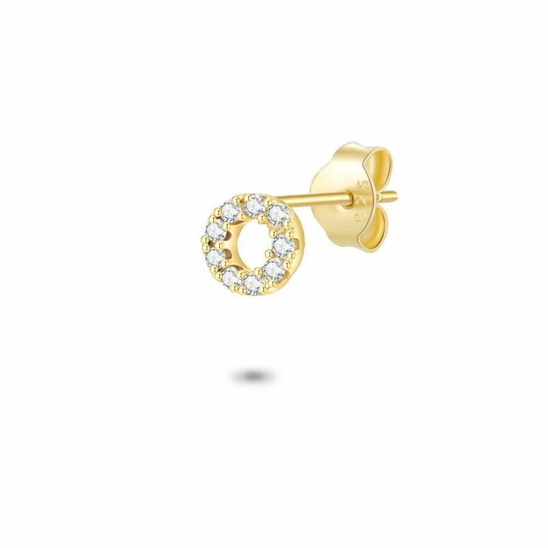 Boucles par Pièce | Boucle Par Pièce en Argent Plaqué Or 18Ct, Cercle, Zircons Blanc – Femmes Bijoux Blanc