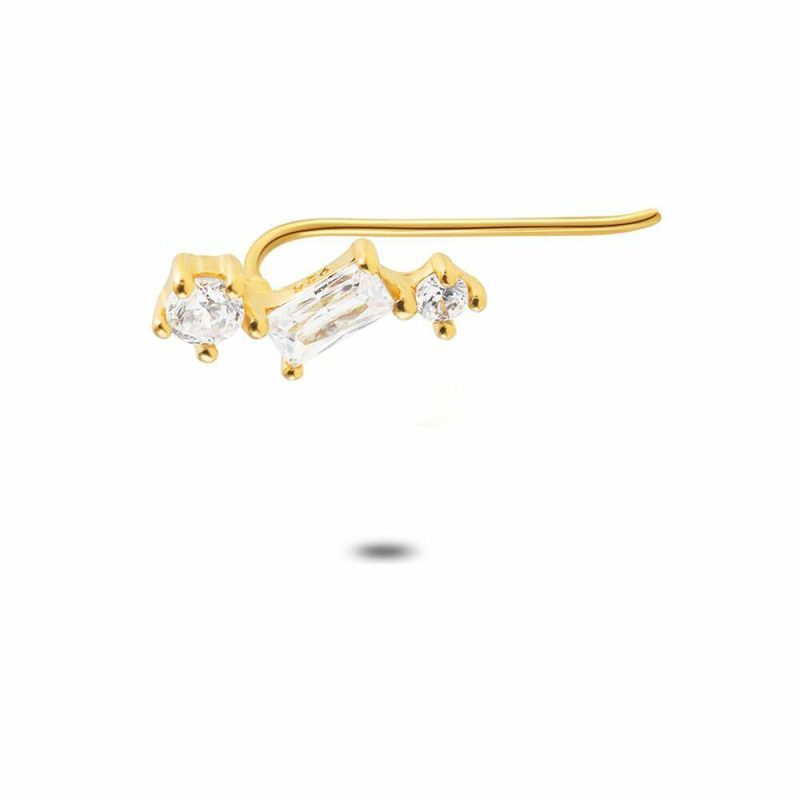 Boucles par Pièce | Boucle Par Pièce en Argent Plaqué Or 18Ct, Earclimber, 3 Pierres Blanc – Femmes Bijoux Blanc