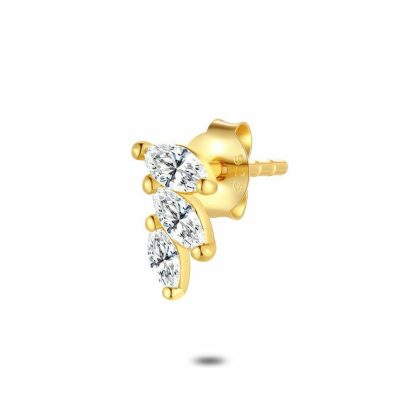 Boucles par Pièce | Boucle Par Pièce en Argent Plaqué Or 18Ct, Feuilles, Pierres Blanc – Femmes Bijoux Blanc