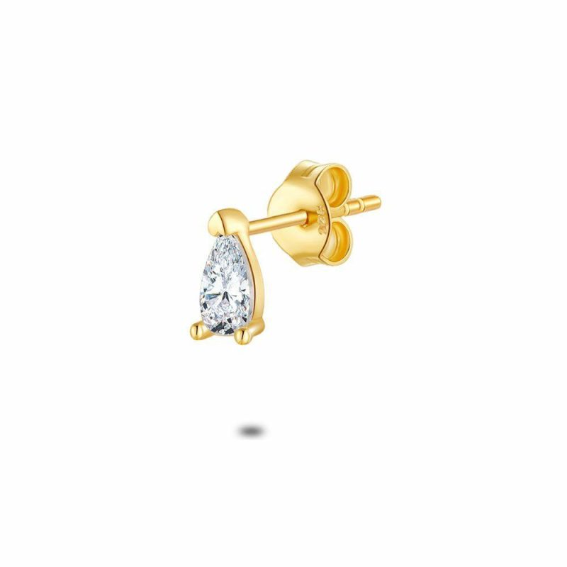 Boucles par Pièce | Boucle Par Pièce en Argent Plaqué Or 18Ct, Goutte, Zircon Blanc – Femmes Bijoux Blanc