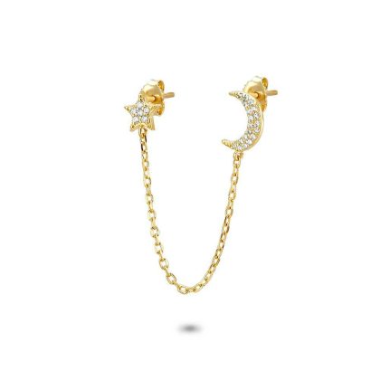 Boucles par Pièce | Boucle Par Pièce en Argent Plaqué Or 18Ct, Lune et Étoile Blanc – Femmes Bijoux Blanc