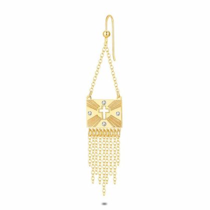 Boucles par Pièce | Boucle Par Pièce en Argent Plaqué Or 18Ct, Rectangle Avec Croix, Chaînes Goudkleur – Femmes Bijoux Boucles par Pièce