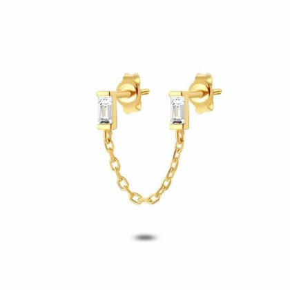 Boucles par Pièce | Boucle Par Pièce en Argent Plaqué Or 18Ct, Zircons Rectangulaires, Chaîne Blanc – Femmes Bijoux Blanc