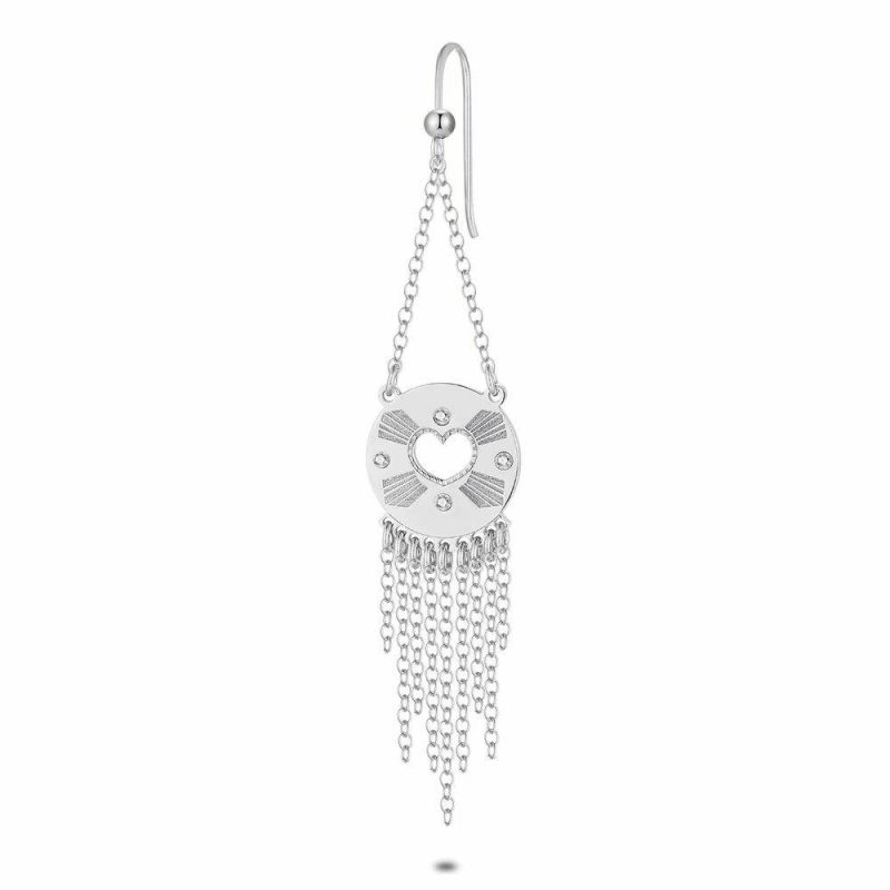 Boucles par Pièce | Boucle Par Pièce en Argent, Rond Avec Coeur Ouvert, Chaînes – Femmes Bijoux Boucles par Pièce